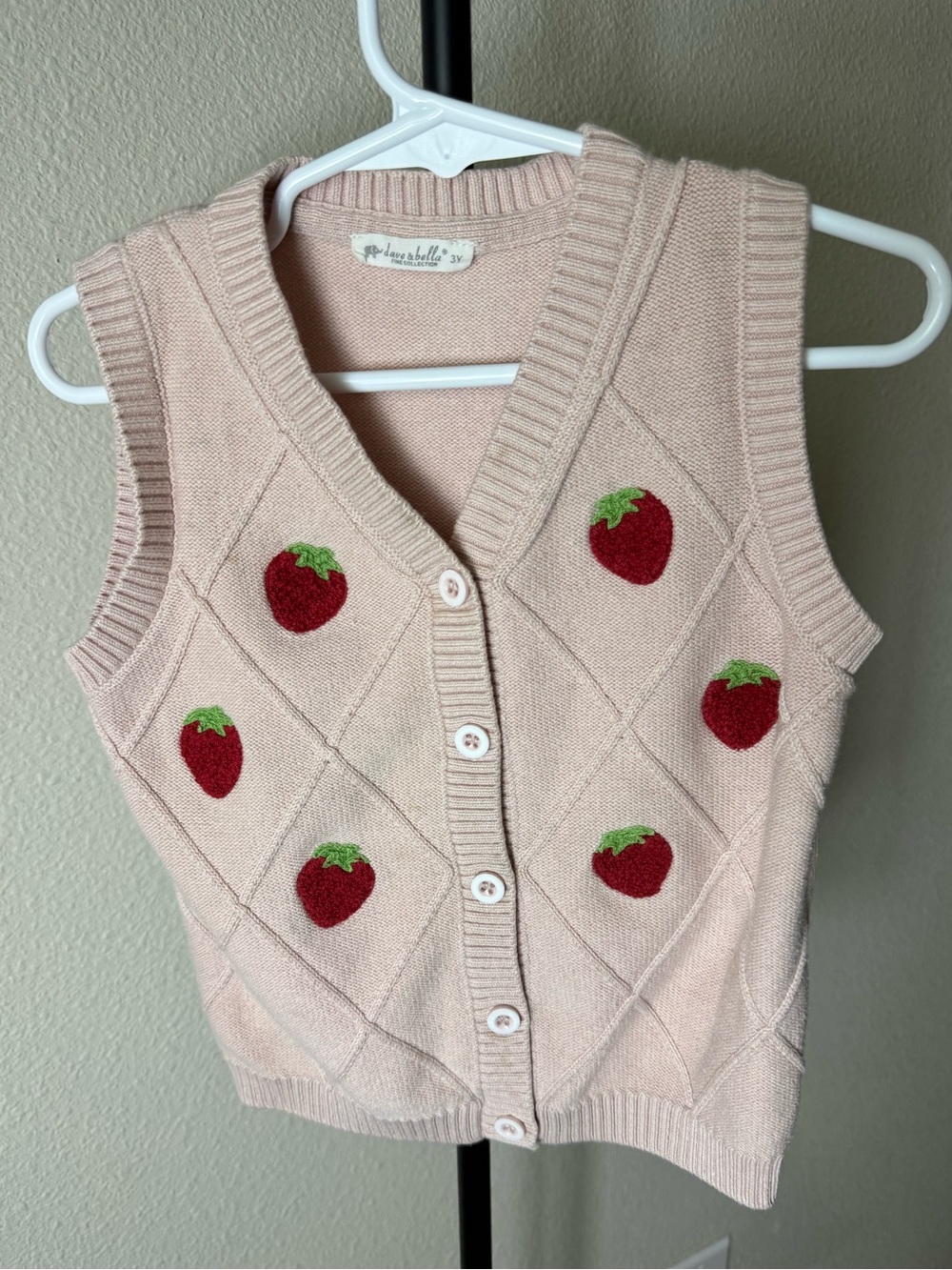 Pink Strawberry Knit Button Vest for Kids